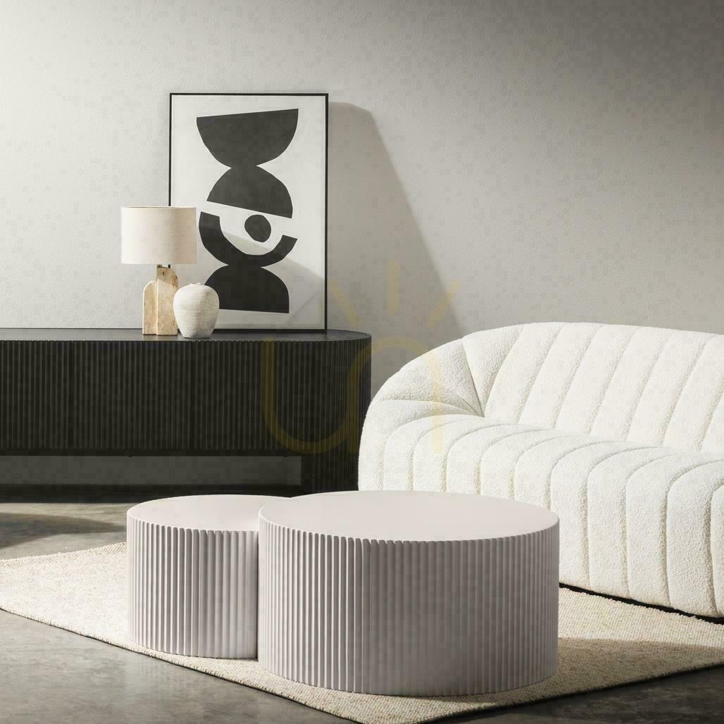 Aussicht ZOE Grau-Beige Couchtisch-Set mit Rillen ZOE Grau-Beige Couchtisch-Set mit Rillen
