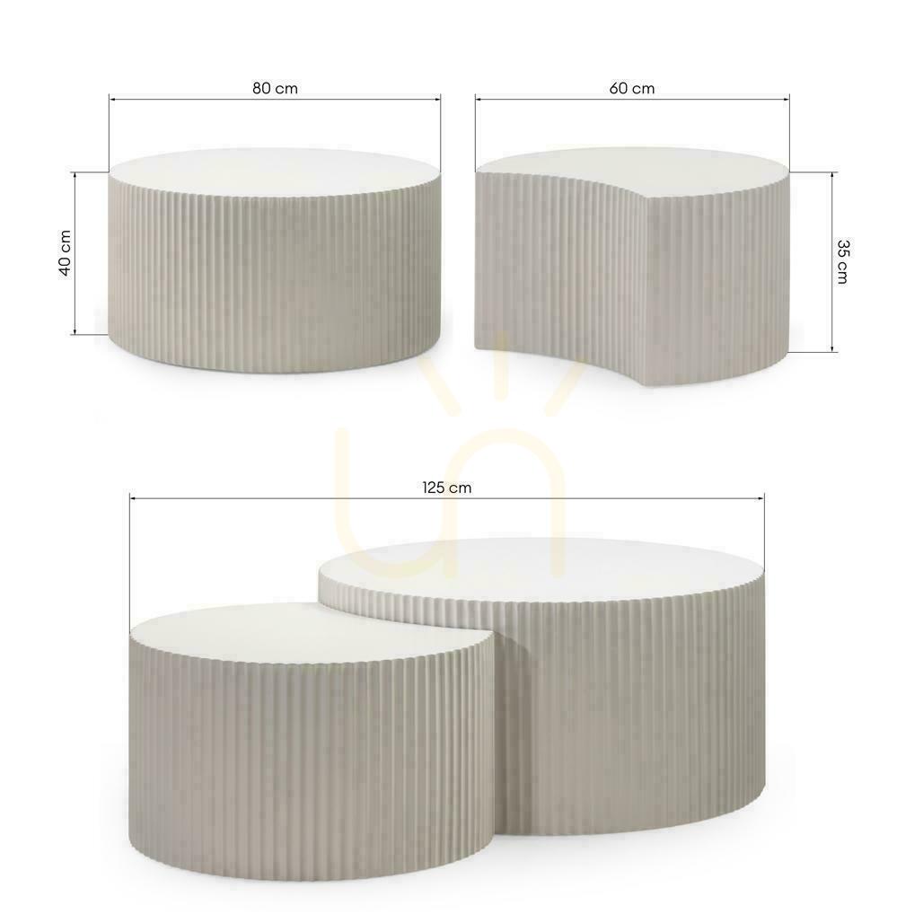 Vorschau ZOE Grau-Beige Couchtisch-Set mit Rillen ZOE Grau-Beige Couchtisch-Set mit Rillen