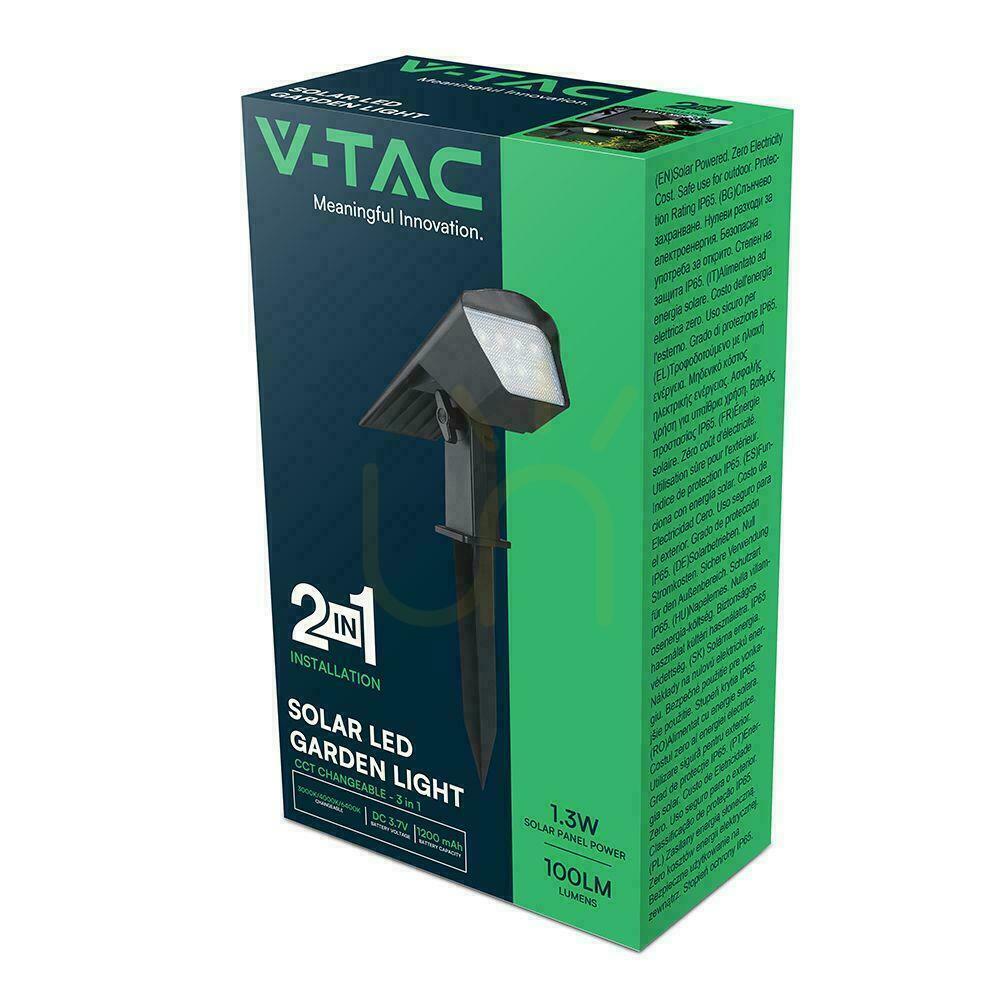 Zeige LED V-TAC solar 1.3W IP65 VT-10183 3000K-4000K-6500K 100lm 2-in-1 Garten Wandsteckleuchte 3 Jahre Garantie LED V-TAC solar 1.3W IP65 VT-10183 3000K-4000K-6500K 100lm 2-in-1 Garten Wandsteckleuchte 3 Jahre Garantie