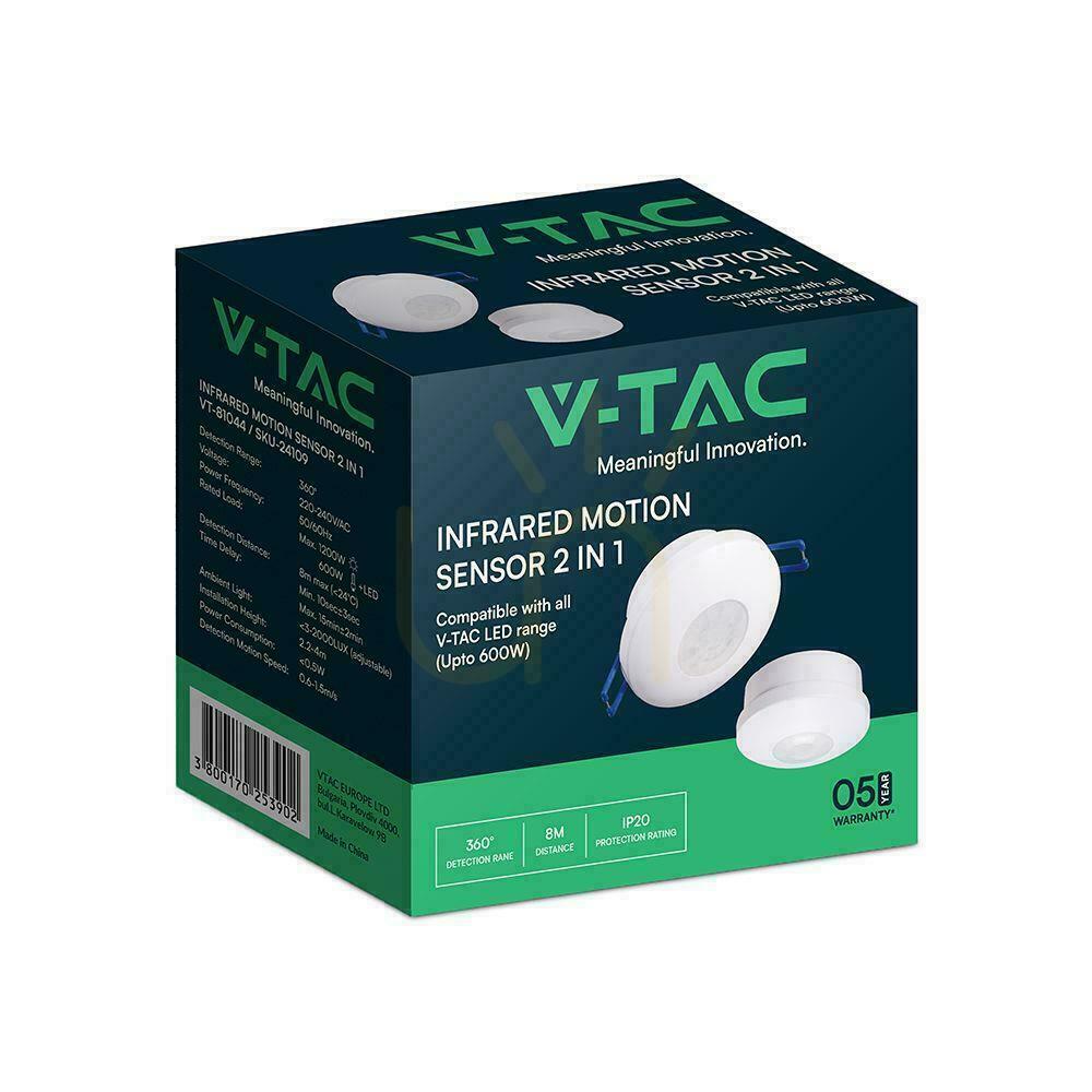 Anzeige 360st Infrarot-Bewegungsmelder Aufputz/Einbau 2in1 weiß 600W LED V-TAC VT-81044 5 Jahre Garantie 360st Infrarot-Bewegungsmelder Aufputz/Einbau 2in1 weiß 600W LED V-TAC VT-81044 5 Jahre Garantie