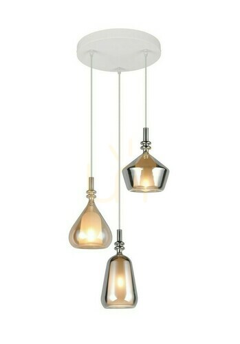 Prüfen Trio ALDEA 349430317 Pendelleuchte 3×E14 – Weiß, Chrom und amberfarbenes Glas