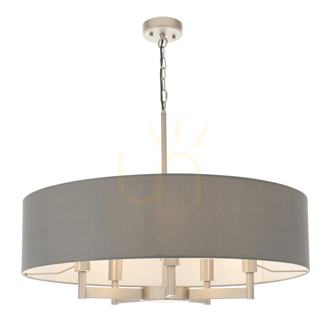 Endon Grande Grey 5-Light Pendant Lamp 80cm Steel Fabric