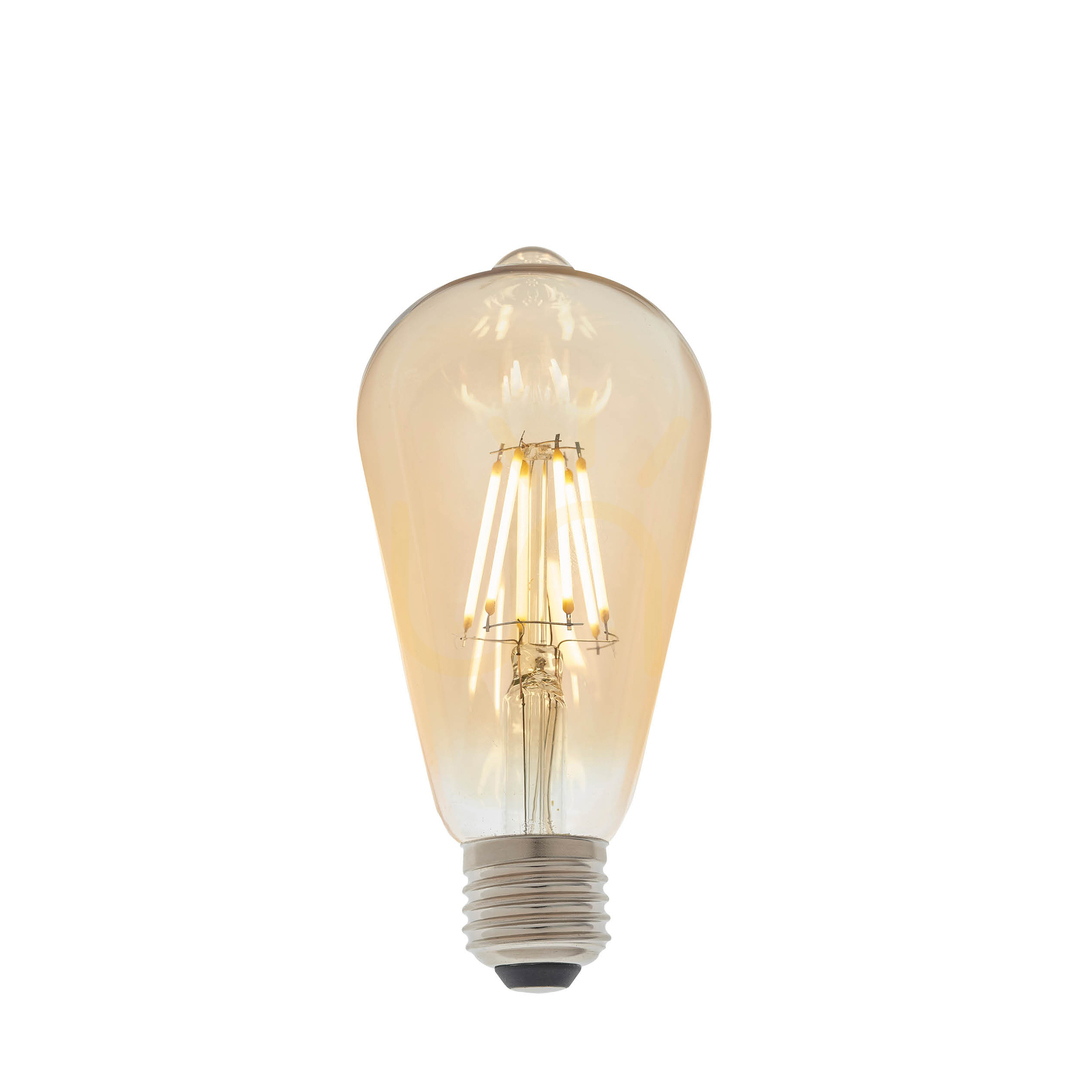 E27 LED žiarovka hruška jantárová Endon, 6 W, stmievateľná