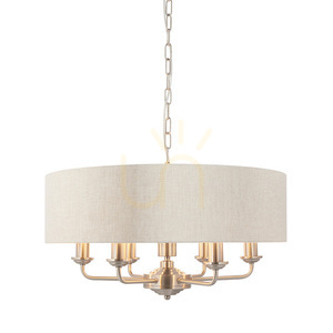 Pendelleuchte Endon Highclere 6-flammig Beige Stoff Ø55 cm E14 dimmbar small 0