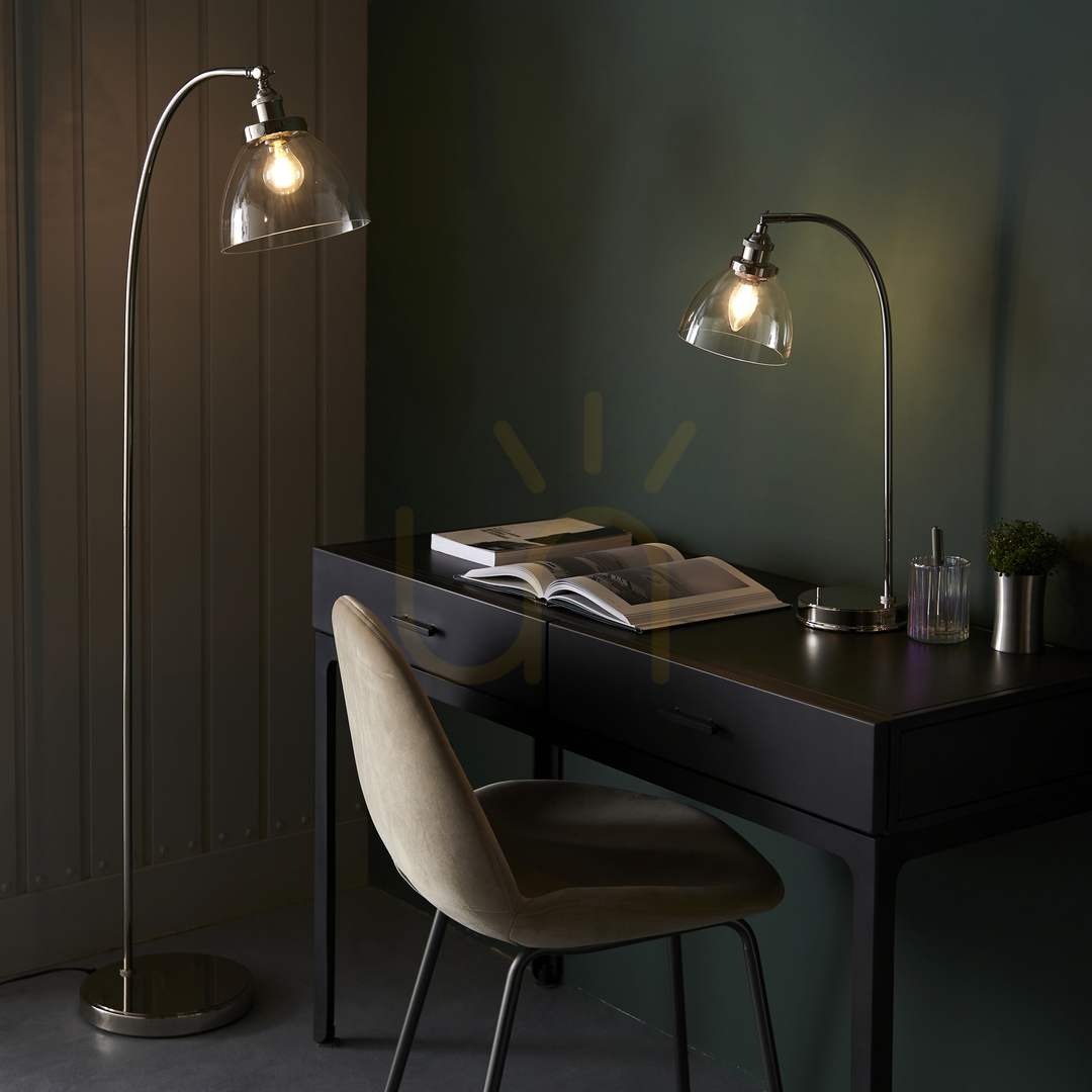 Zeige Stehlampe Endon Hansen Silber Stahl Glas E27 152 cm Stehlampe Endon Hansen Silber Stahl Glas E27 152 cm