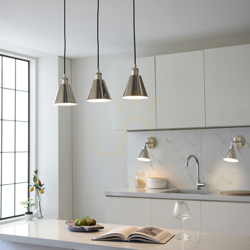 Prüfen Endon Hal Pendelleuchte 3-flammig Nickel E27 73 cm