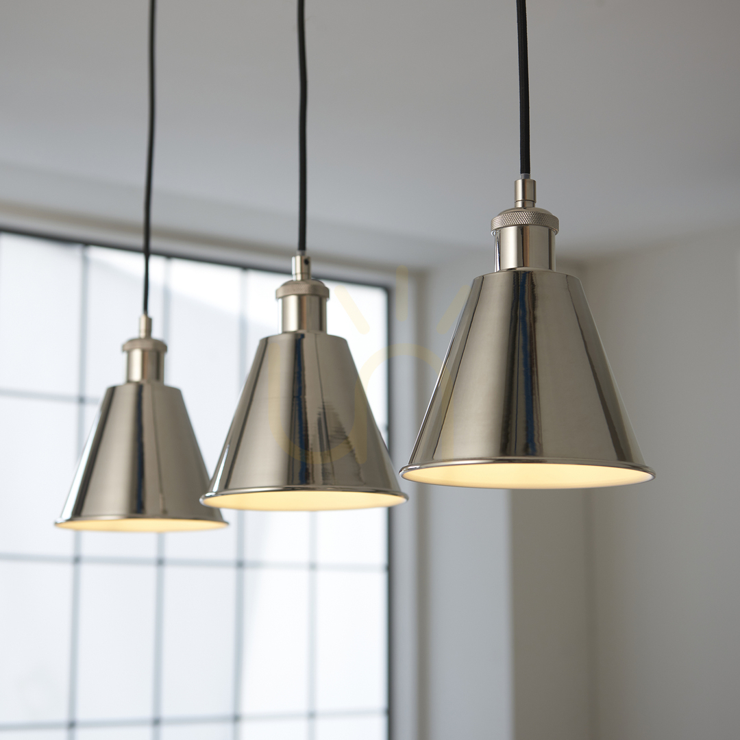 Zeige Pendelleuchte Endon Hal 3-flammig Silber E27 Stahl Edelstahl Pendelleuchte Endon Hal 3-flammig Silber E27 Stahl Edelstahl