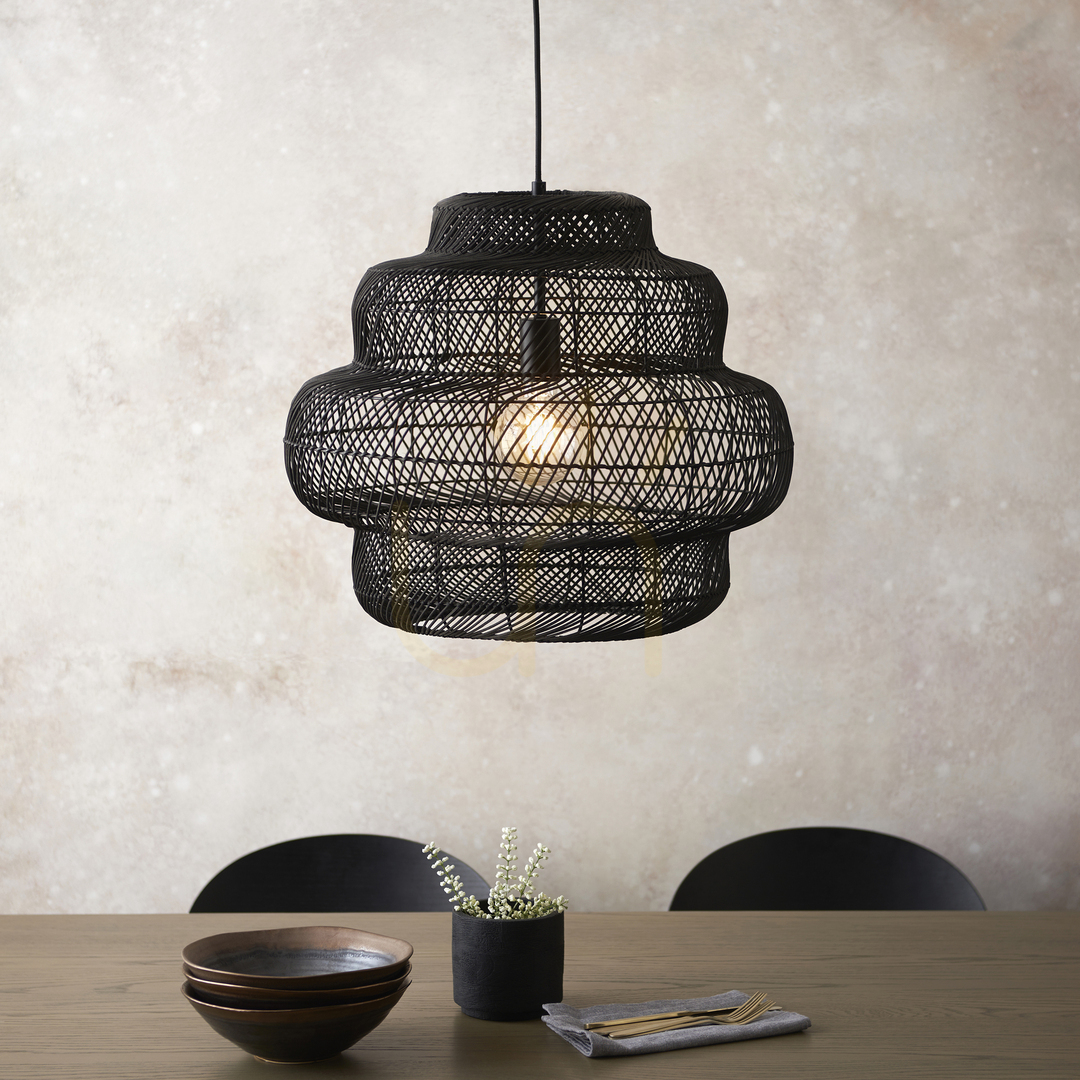 Zeige Pendelleuchte Endon Tenoko Schwarz Rattan E27 52,5 cm Pendelleuchte Endon Tenoko Schwarz Rattan E27 52,5 cm