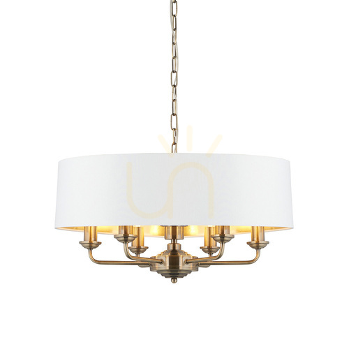 Prüfen Pendelleuchte Endon Highclere 98933 6xE14 Antikmessing Schirme Vintage White Ø55 cm 35-174 cm