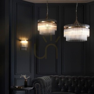 Endon MARIETTA 5-flammige Pendelleuchte 99166, Antikmessing, Glasstäbe, 5 × E14 max. 7 W, Ø 50 cm, 62–200 cm small 1