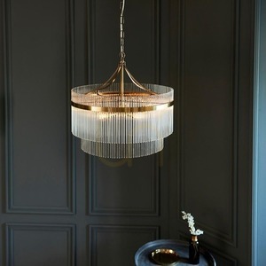 Endon MARIETTA 5-flammige Pendelleuchte 99166, Antikmessing, Glasstäbe, 5 × E14 max. 7 W, Ø 50 cm, 62–200 cm small 5