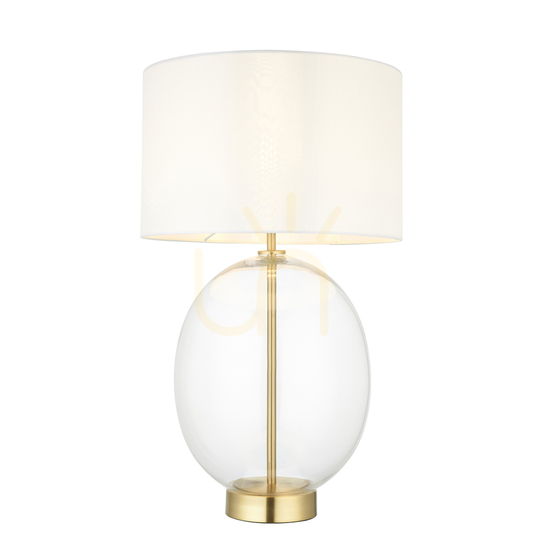 Tischlampe Endon Kelda Oval Messing Altweiß Stoff E27 57,8 cm
