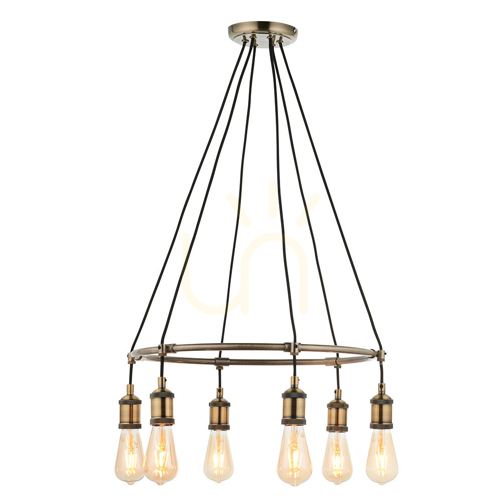 Prüfen Pendelleuchte Endon Hal Messing 6-flammig E27 Ø54 cm Stahl dimmbar Pendelleuchte Endon Hal Messing 6-flammig E27 Ø54 cm Stahl dimmbar