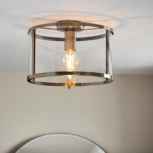 Prüfen Plafond Endon Hopton Messing Stahl Glas E27 Ø31 cm dimmbar