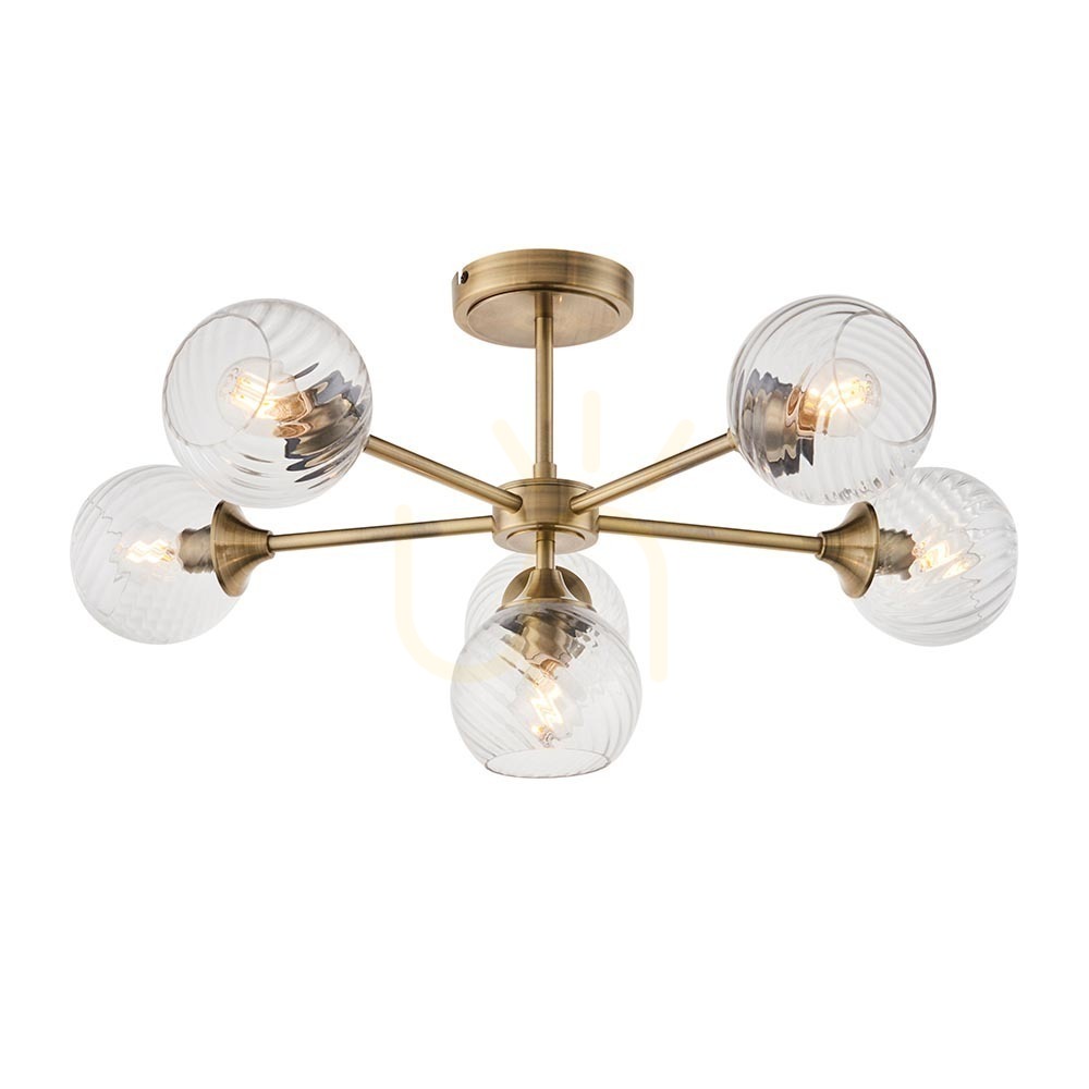 Deckenleuchte Endon Allegra Messing 6-flammig E14 Ø64 cm Stahl Glas