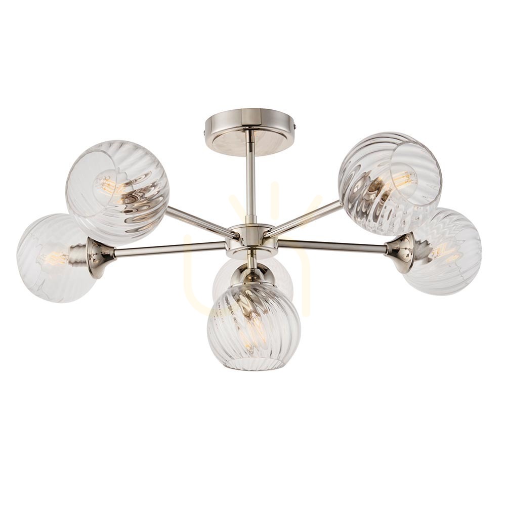 Aussicht Deckenleuchte Endon Allegra 6-flammig Silber E14 Dimmbar Stahl Glas 64 cm Deckenleuchte Endon Allegra 6-flammig Silber E14 Dimmbar Stahl Glas 64 cm