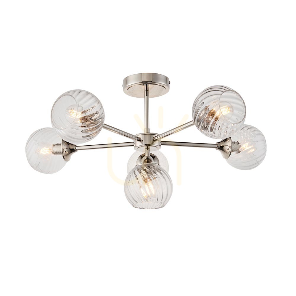Deckenleuchte Endon Allegra 6-flammig Silber E14 Dimmbar Stahl Glas 64 cm