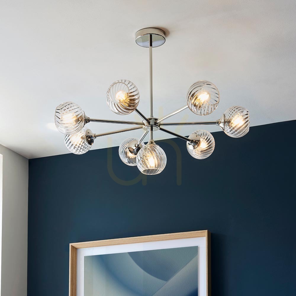 Anzeige Pendelleuchte Endon Allegra Silber 8-flammig E14 Stahl Glas Dimmbar 77 cm Pendelleuchte Endon Allegra Silber 8-flammig E14 Stahl Glas Dimmbar 77 cm