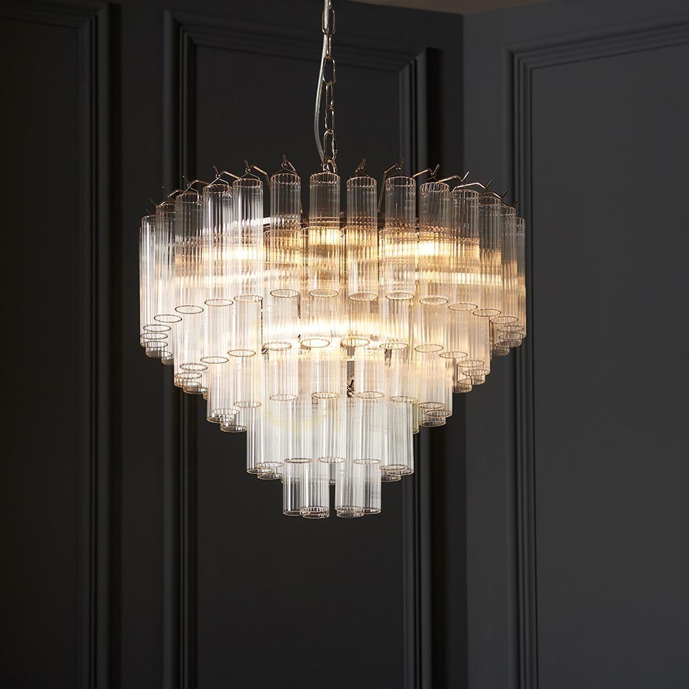 Anzeige Pendelleuchte Toulouse Endon Silber 12-flammig G9 Ø50 cm Stahl Glas Pendelleuchte Toulouse Endon Silber 12-flammig G9 Ø50 cm Stahl Glas