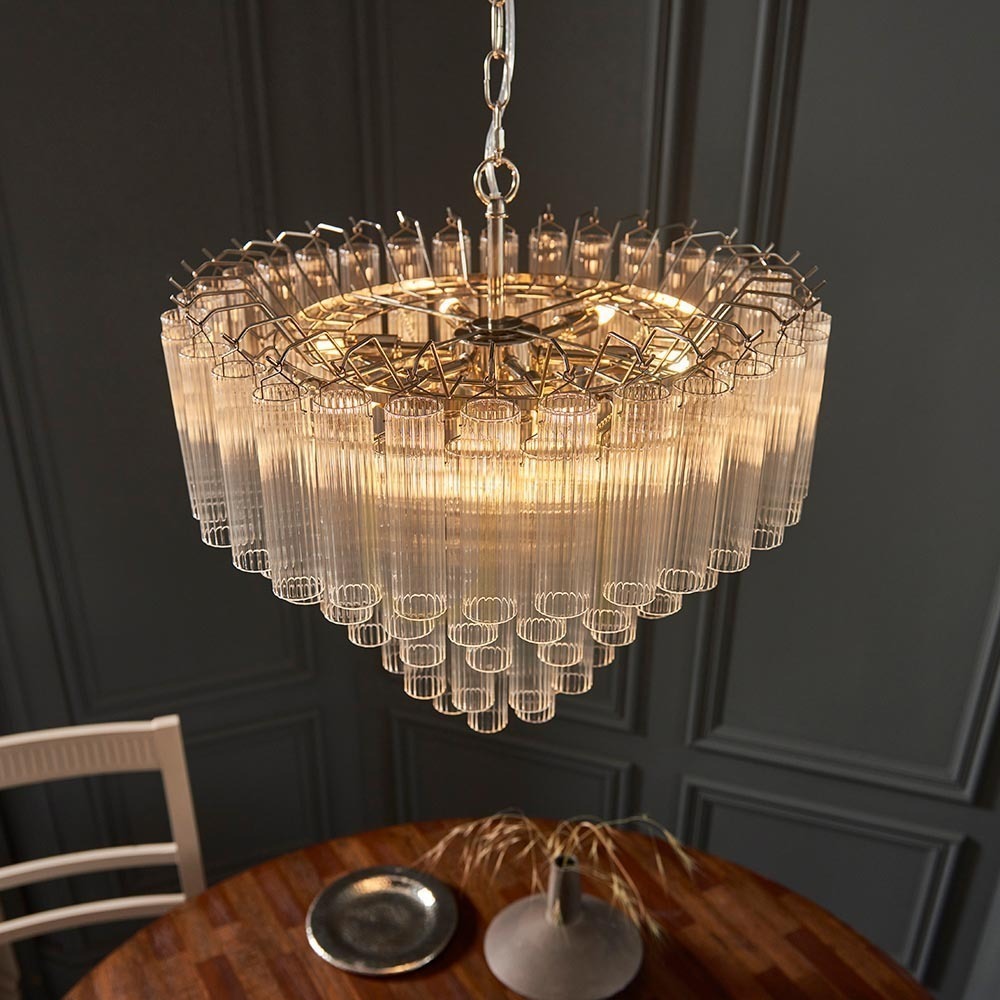 Aussicht Pendelleuchte Toulouse Endon Silber 12-flammig G9 Ø50 cm Stahl Glas Pendelleuchte Toulouse Endon Silber 12-flammig G9 Ø50 cm Stahl Glas