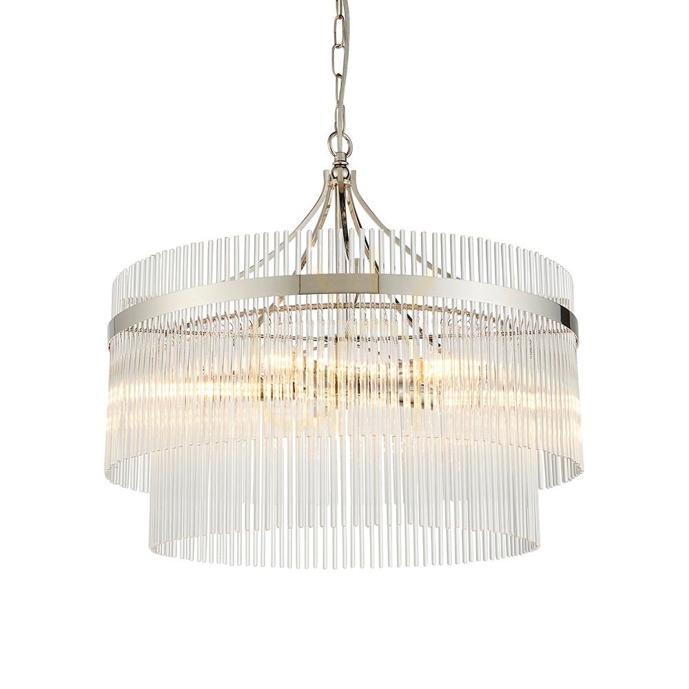 Endon Marietta 5 Light Silver Pendant Light 50cm Metal Glass