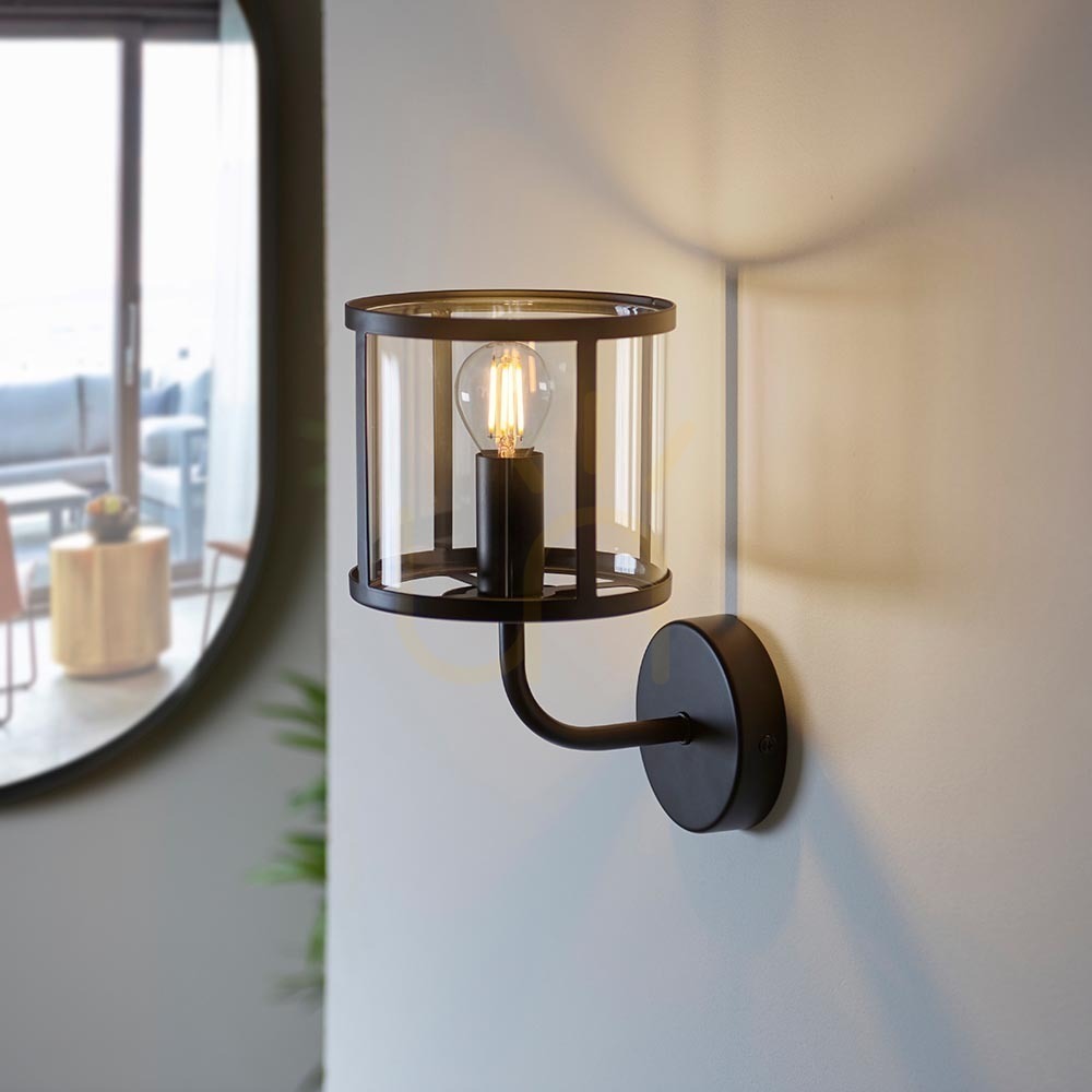 Zeige Wandleuchte Endon Hopton Schwarz Stahl Glas E14 dimmbar Wandleuchte Endon Hopton Schwarz Stahl Glas E14 dimmbar