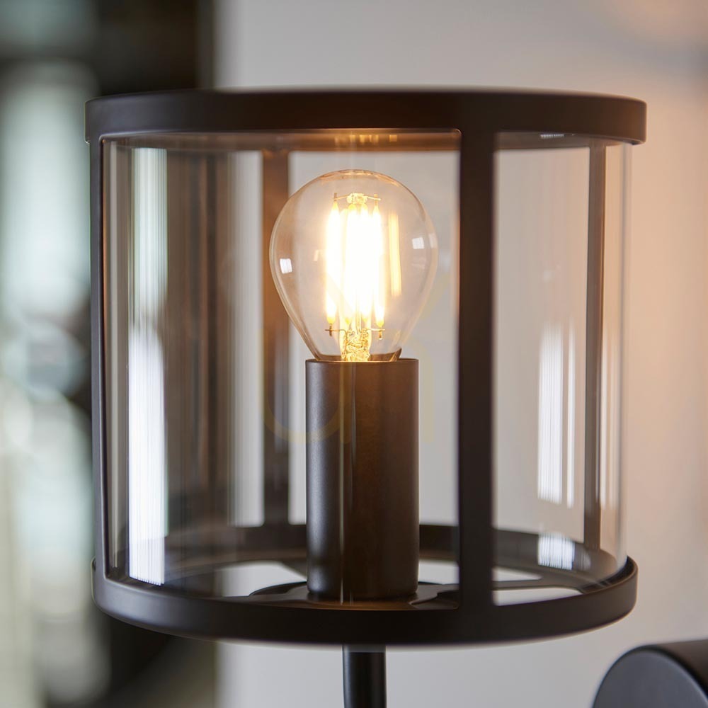 Anzeige Wandleuchte Endon Hopton Schwarz Stahl Glas E14 dimmbar Wandleuchte Endon Hopton Schwarz Stahl Glas E14 dimmbar
