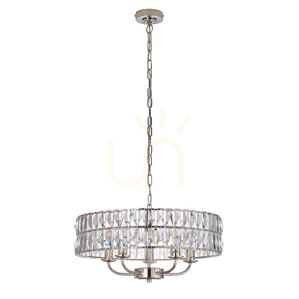 Zeige Pendelleuchte Endon Clifton 5-flammig Silber Stahl Glas E14 dimmbar Pendelleuchte Endon Clifton 5-flammig Silber Stahl Glas E14 dimmbar