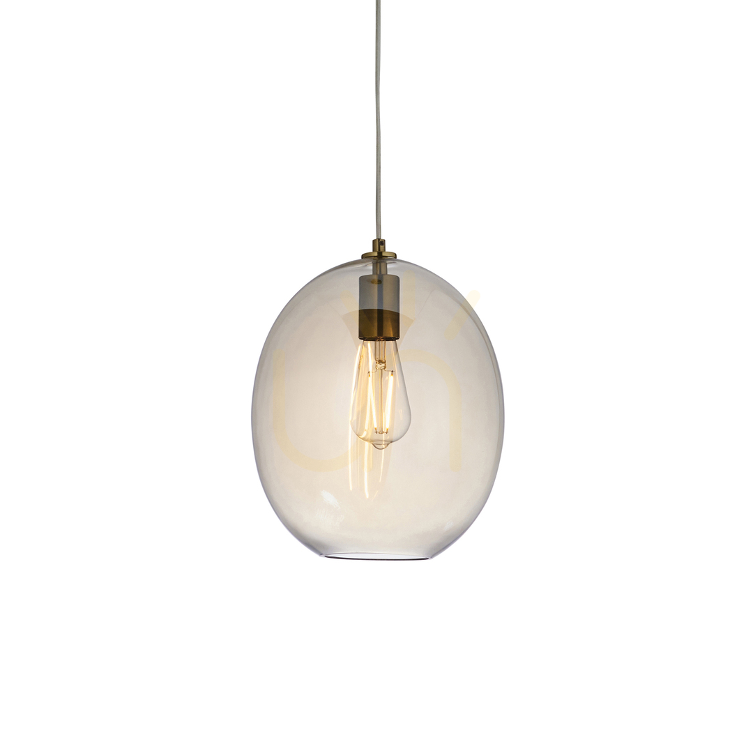 Endon Kelda Oval Pendant Light Satin Brass Champagne Glass 26 cm