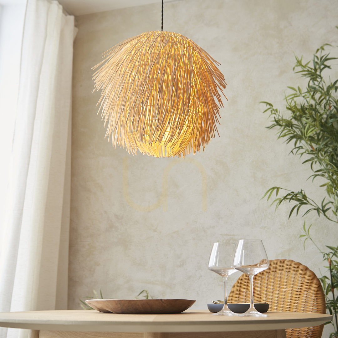 Aussicht Pendelleuchte Endon Pushpa Braun Rattan Stahl E27 Ø47 cm Pendelleuchte Endon Pushpa Braun Rattan Stahl E27 Ø47 cm