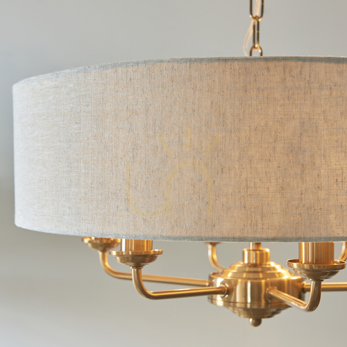Prüfen Pendelleuchte Endon Highclere Messing 6-flammig E14 Stoffschirm Ø55 cm