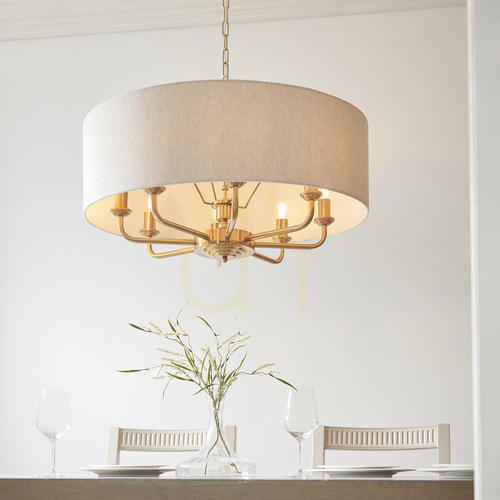 Prüfen Pendelleuchte Endon Highclere Messing 8-flammig E14 Stoff 70 cm