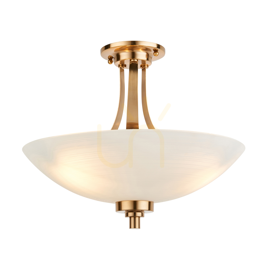 Plafond Endon Welles mässing glas 3-ljus E27 dimbar 41 cm