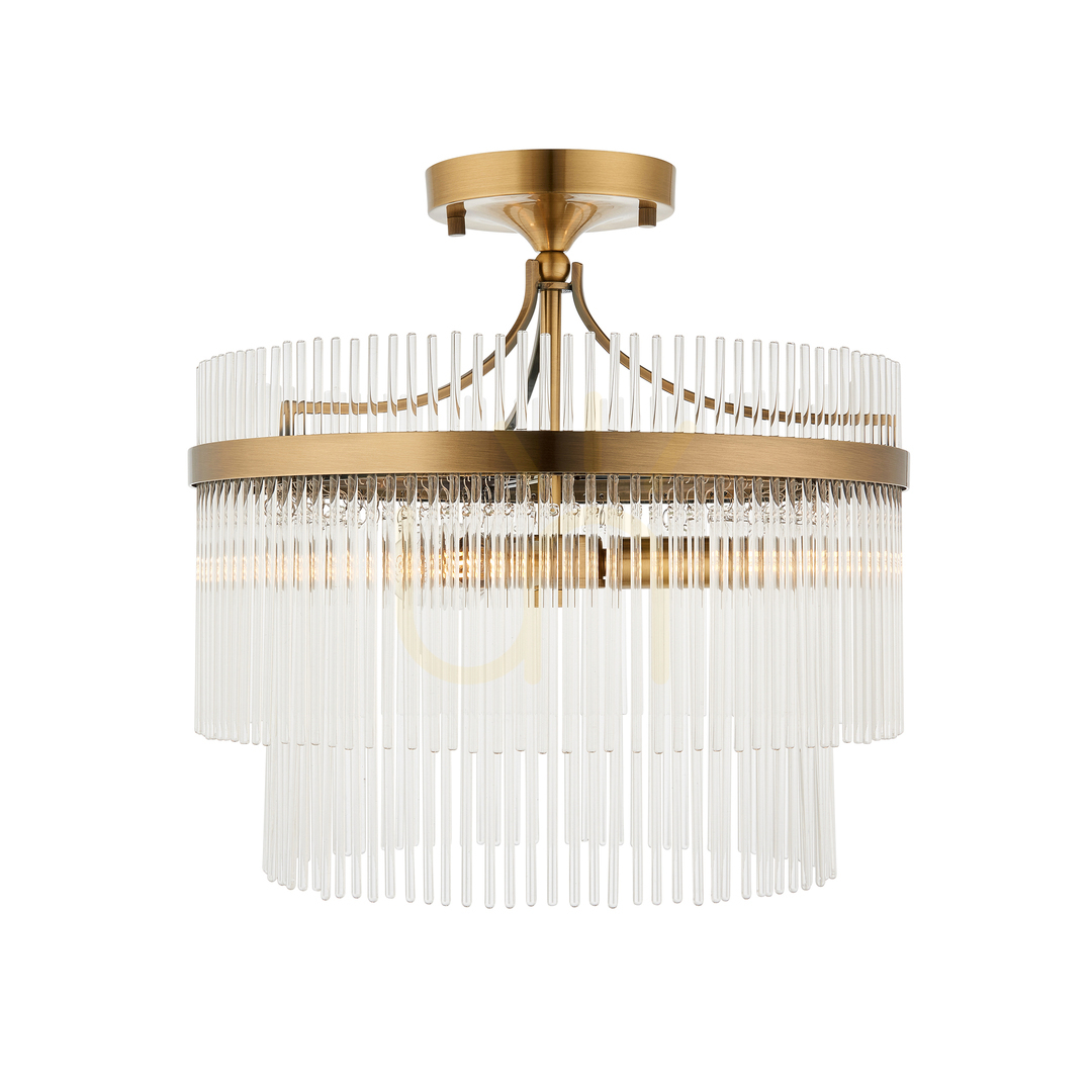 Endon Brass 3-Light Ceiling Light 40cm Steel Glass E14 Dimmable