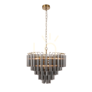 Pendelleuchte Endon Toulouse Grau 12-flammig G9 Ø 50 cm Stahl Glas small 1
