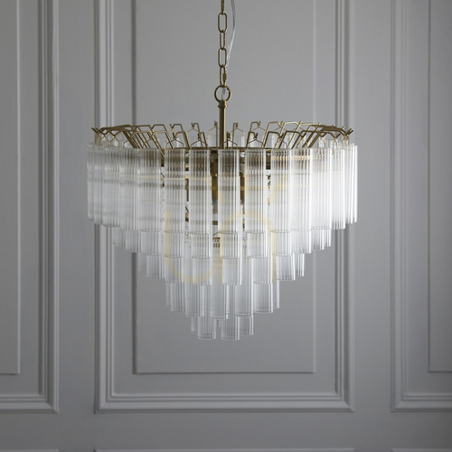 Prüfen Pendelleuchte Endon Toulouse Messing 12-flammig G9 Ø50 cm Edelstahl Glas