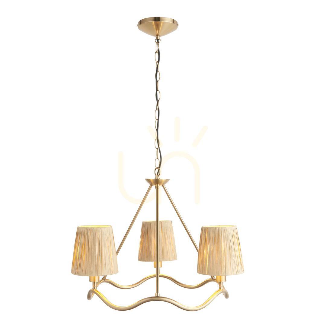 Aussicht Pendelleuchte Endon Wriggle Messing Naturfaser 3-flammig E14 Dimmbar Pendelleuchte Endon Wriggle Messing Naturfaser 3-flammig E14 Dimmbar