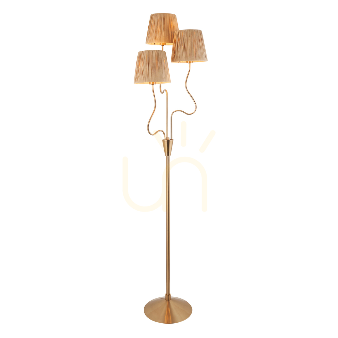 Lampă de podea Endon Wriggle alamă 3xE14, 156 cm, fibră naturală