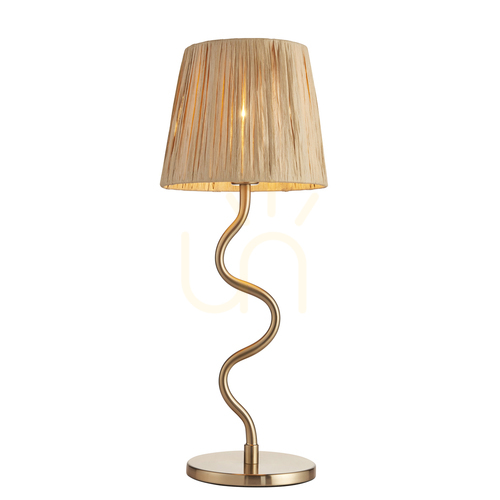 Prüfen Tischlampe Endon Wriggle Messing Naturfaser E14 45,7 cm