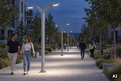 Prüfen Lichtmast Trysil 1023AL Hellgrau RAL 9006 LED 4000K DALI2 300 cm NORLYS