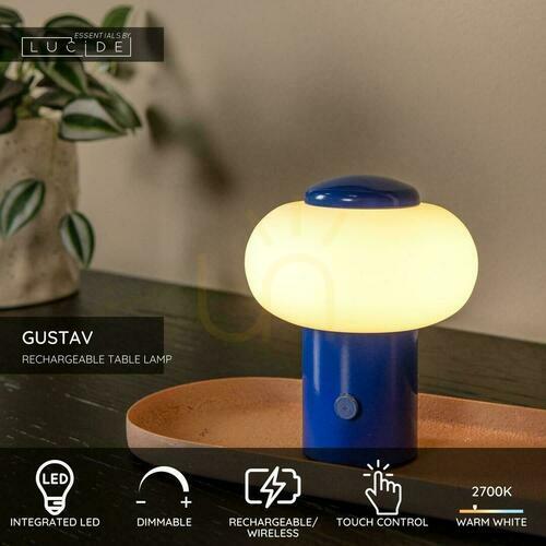 Prüfen Tischleuchte Lucide Gustav Blau LED Glas USB Touch 44520/01/35