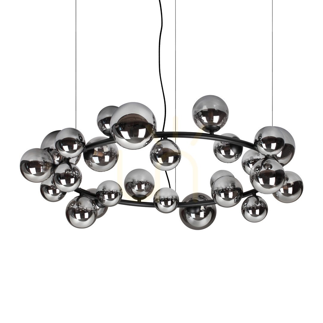 Pendelleuchte Ideallux Perlage 363387 25-flammig Glas getönt schwarz Ø103,5 cm
