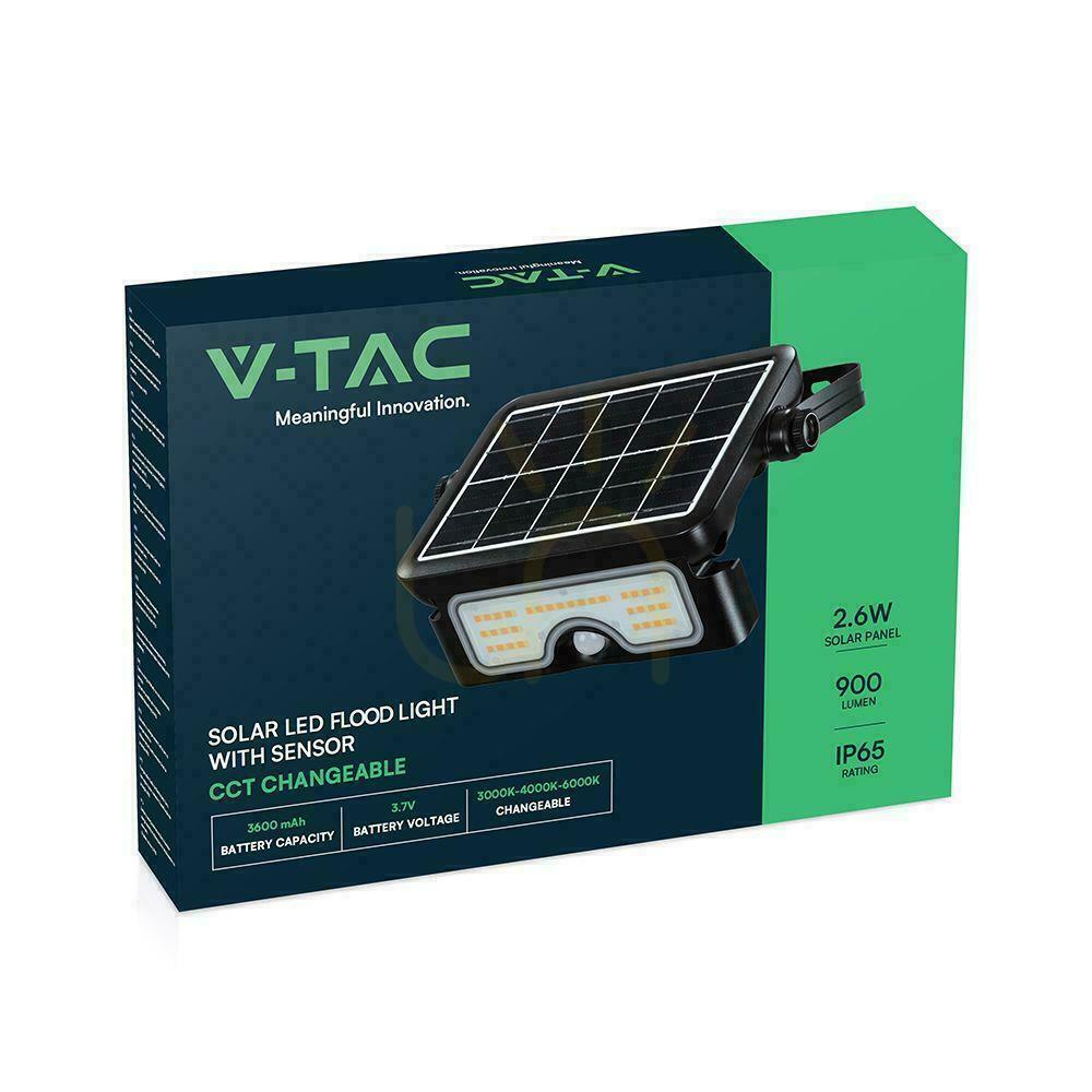 Zeige V-TAC 7W CCT Solar LED-Flutlicht Bewegungsmelder IP65 schwarz VT-777-7 STEP: 3000K + 4000K + 6500K 900lm V-TAC 7W CCT Solar LED-Flutlicht Bewegungsmelder IP65 schwarz VT-777-7 STEP: 3000K + 4000K + 6500K 900lm