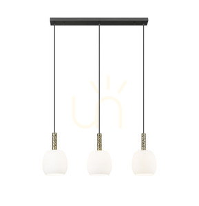 Pendelleuchte Zuma Line CALVO P0076-03Q-P7AA, 76-cm-Balken, 3 weiße Schirme, schwarz-gold, 3xG9 small 0