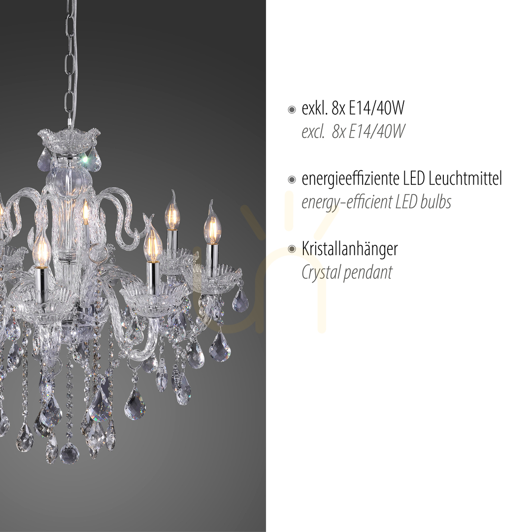 Anzeige GRACIA Pendelleuchte 3081-00 Transparent 8xE14 GRACIA Pendelleuchte 3081-00 Transparent 8xE14