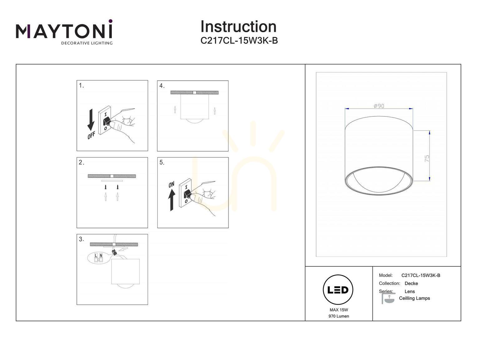 Vorschau Plafond LENS C217CL-15W3K-B IP44 Maytoni Plafond LENS C217CL-15W3K-B IP44 Maytoni