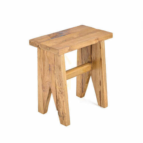 Prüfen Hocker Bazar Bizar Siku aus recyceltem Teakholz, Natur, 40 x 25 x 45 cm
