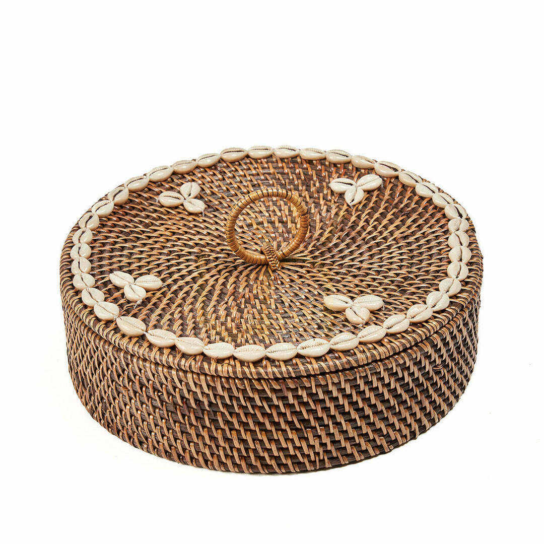 Coș răchită cu compartimente ratan maro natural 30x30x9,5 cm Baskets