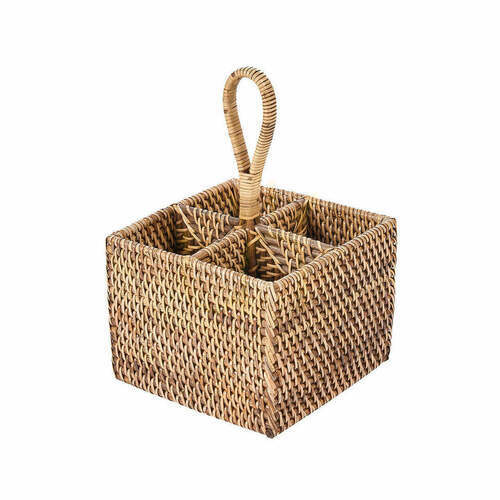 Prüfen Besteckkasten Rattan Naturbraun 18 x 18 x 28 cm