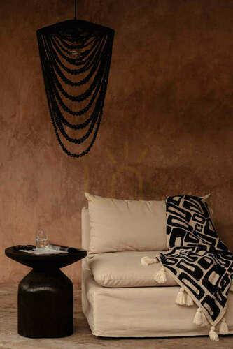 Prüfen Kronleuchter Holzperlen Schwarz 47x80 cm Handarbeit